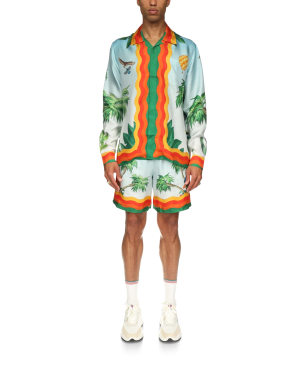 Palm Springs Tennis Club Cuban Collar Long Sleeve Silk Shirt