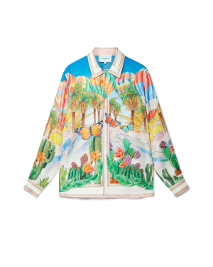 Psychadelic Cuban Collar Long Sleeve Silk Shirt