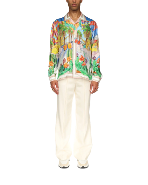 Psychadelic Cuban Collar Long Sleeve Silk Shirt