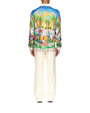 Psychadelic Cuban Collar Long Sleeve Silk Shirt