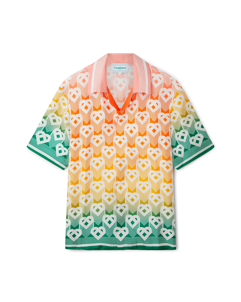 Gradient Heart Monogram Short Sleeve Silk Shirt