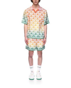 Gradient Heart Monogram Short Sleeve Silk Shirt