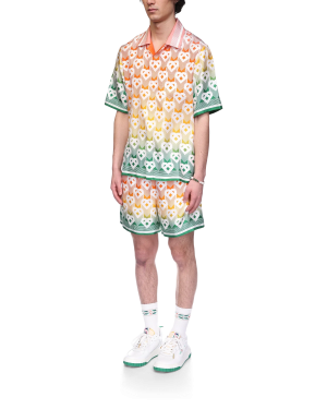 Gradient Heart Monogram Short Sleeve Silk Shirt