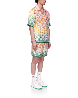 Gradient Heart Monogram Short Sleeve Silk Shirt
