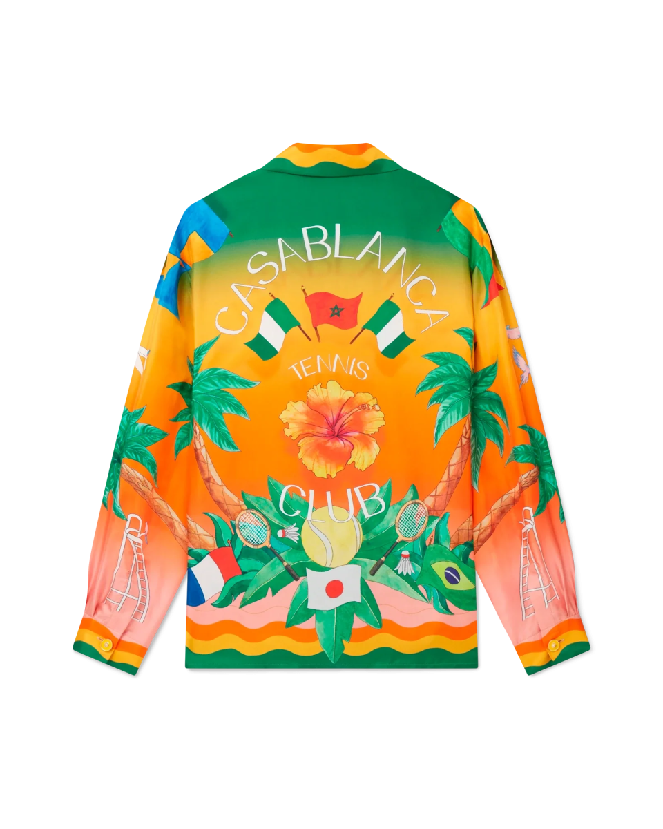 Tennis Club En Fleur Long Sleeve Silk Shirt