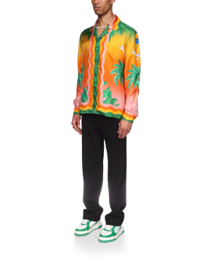 Tennis Club En Fleur Long Sleeve Silk Shirt