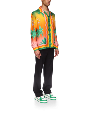 Tennis Club En Fleur Long Sleeve Silk Shirt