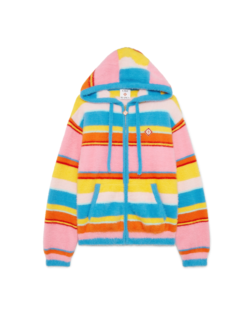 Fluffy Stripe Oversized Hooded Sweatshirt