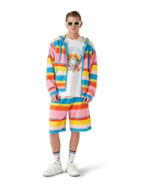 Fluffy Stripe Oversized Hooded Sweatshirt