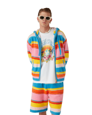 Fluffy Stripe Oversized Hooded Sweatshirt