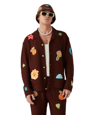 Motif Long Sleeve Crochet Shirt