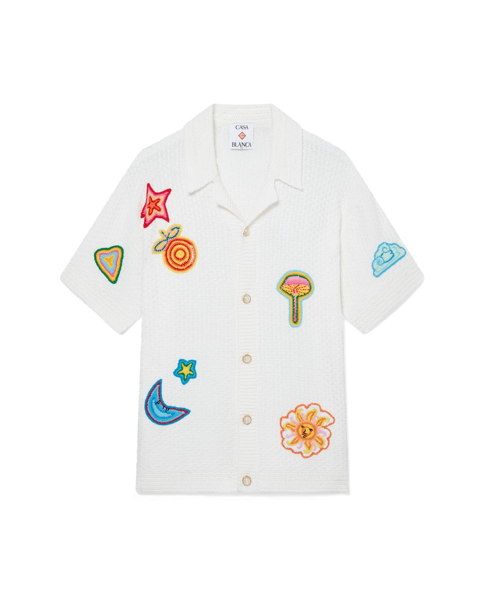 Motif Short Sleeve Crochet Shirt