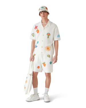 Motif Short Sleeve Crochet Shirt