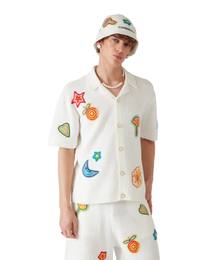 Motif Short Sleeve Crochet Shirt