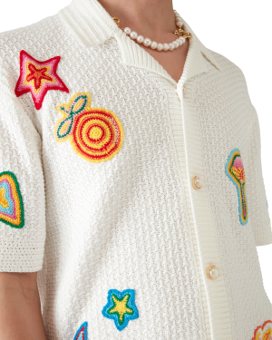 Motif Short Sleeve Crochet Shirt