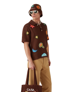 Motif Crochet Polo Shirt