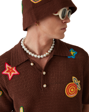 Motif Crochet Polo Shirt