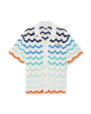 Gradient Wave Short Sleeve Crochet Shirt