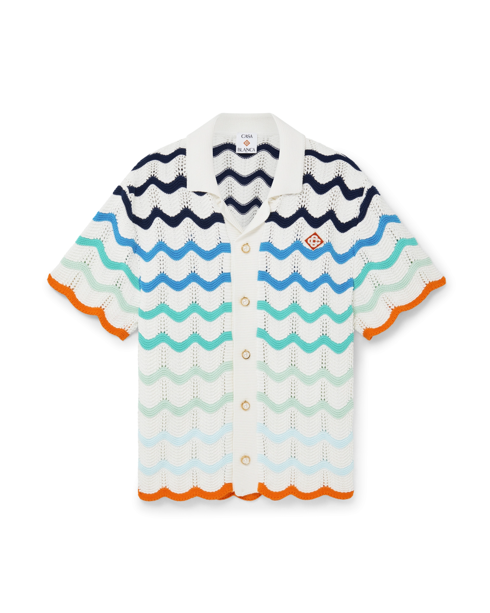 Gradient Wave Short Sleeve Crochet Shirt