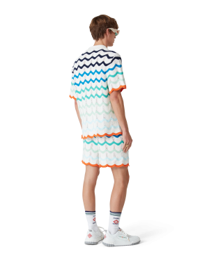 Gradient Wave Short Sleeve Crochet Shirt