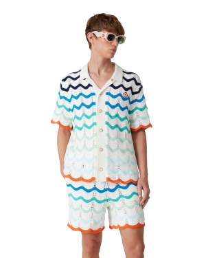 Gradient Wave Short Sleeve Crochet Shirt