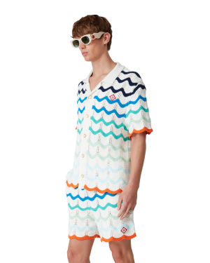 Gradient Wave Short Sleeve Crochet Shirt