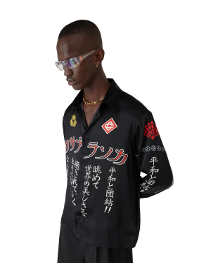 Emblem Long Sleeve  Silk Satin Shirt