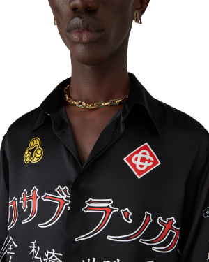 Emblem Long Sleeve  Silk Satin Shirt