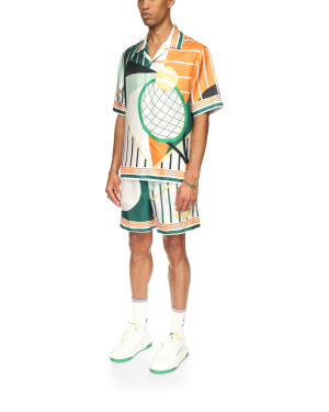 Court Abstrait Short Sleeve Silk Shirt