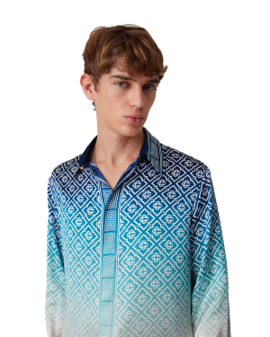 Jacquard Gradient Long Sleeve Silk Shirt