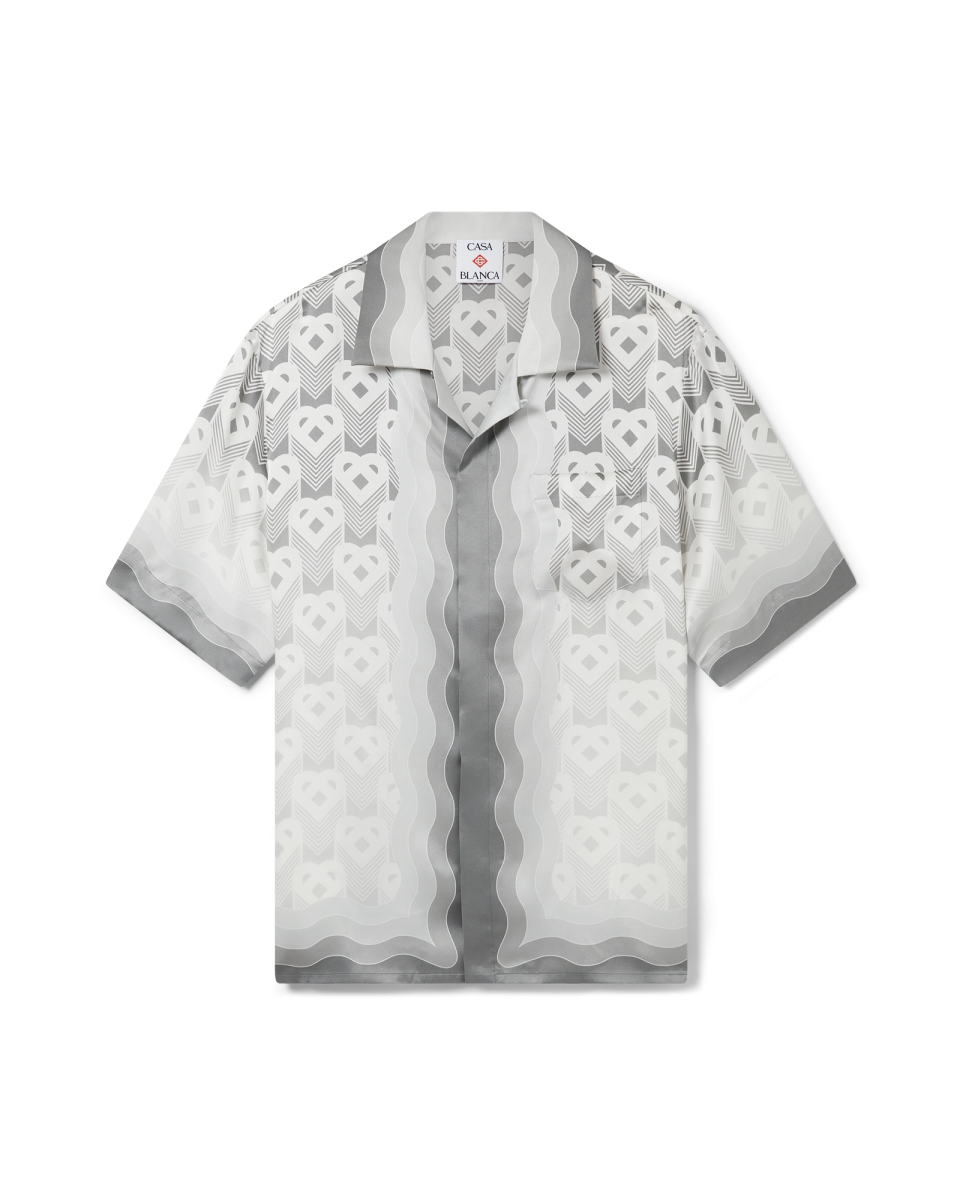 Gradient Heart Monogram Short Sleeve Silk Shirt