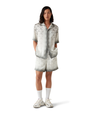 Gradient Heart Monogram Short Sleeve Silk Shirt