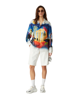 Midnight Acropolis Long Sleeve Silk Shirt