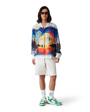 Midnight Acropolis Long Sleeve Silk Shirt