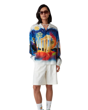 Midnight Acropolis Long Sleeve Silk Shirt