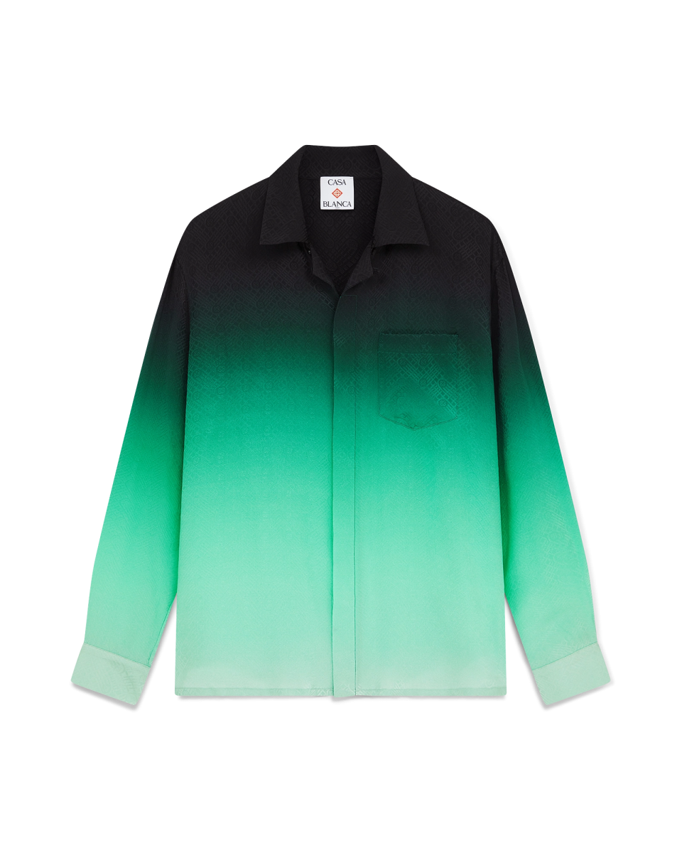 Gradient Ping Pong Jacquard Long Sleeve Silk Shirt