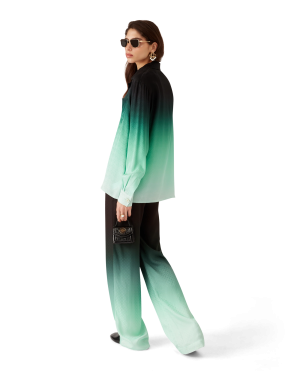 Gradient Ping Pong Jacquard Long Sleeve Silk Shirt