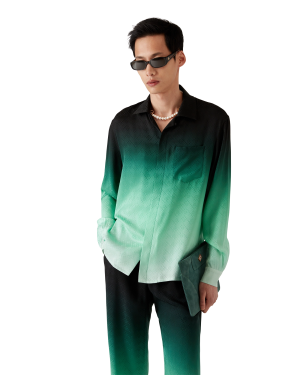 Gradient Ping Pong Jacquard Long Sleeve Silk Shirt