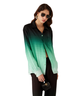 Gradient Ping Pong Jacquard Long Sleeve Silk Shirt