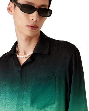 Gradient Ping Pong Jacquard Long Sleeve Silk Shirt