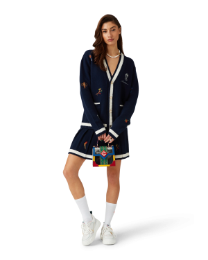 Embroidered Motif Wool Cashmere Pleated Skirt