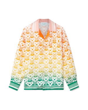 Gradient Heart Monogram Long Sleeve Silk Shirt