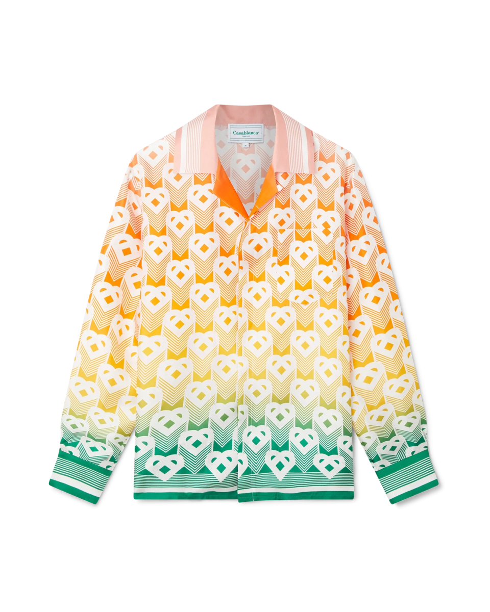 Gradient Heart Monogram Long Sleeve Silk Shirt