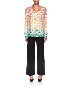 Gradient Heart Monogram Long Sleeve Silk Shirt