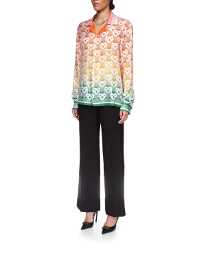 Gradient Heart Monogram Long Sleeve Silk Shirt