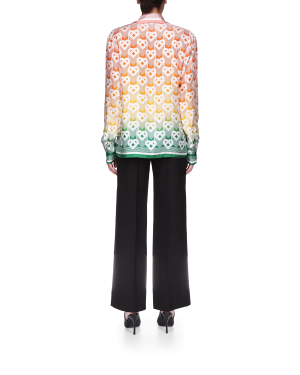 Gradient Heart Monogram Long Sleeve Silk Shirt