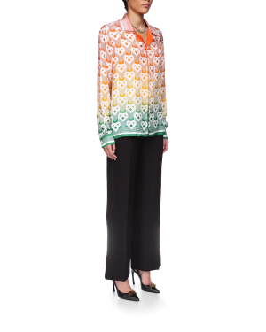 Gradient Heart Monogram Long Sleeve Silk Shirt