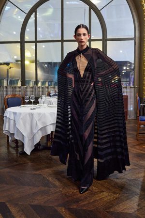 Black Silk Devore Evening Gown