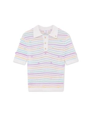 Flower Stripe Cotton Crochet Polo