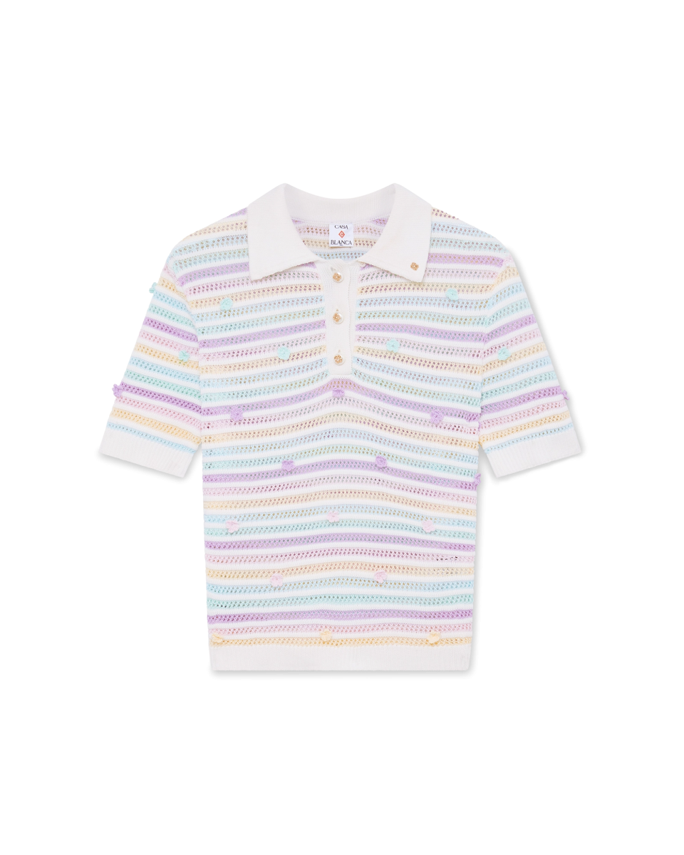 Flower Stripe Cotton Crochet Polo